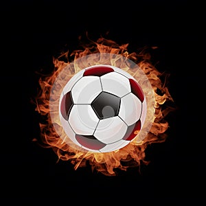 Image Soccer ball depicted amidst fiery flames on a black background