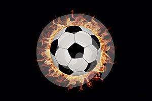 Image Soccer ball depicted amidst fiery flames on a black background