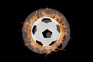 Image Soccer ball depicted amidst fiery flames on a black background