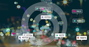 Image of social media data processing over city lights