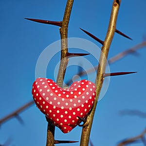 An image of a soft toy in the shape of a heart. Handicraft work