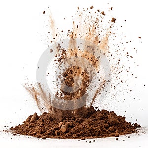 Exploding soil isolated on white background