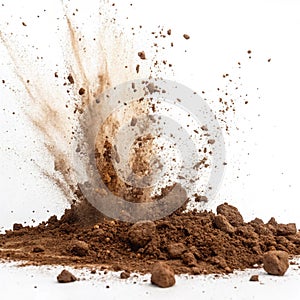 Exploding soil isolated on white background