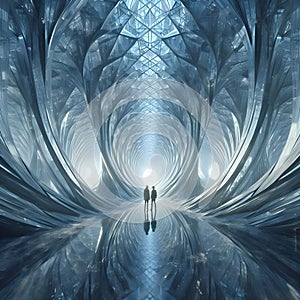 image of a someone stand in the endless passage through the long tunnel architecture building.