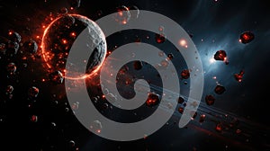 An image of a space scene with a planet in the background. Generative AI image.