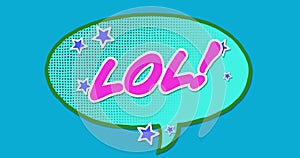 Image of speech bubble with lol text on blue background