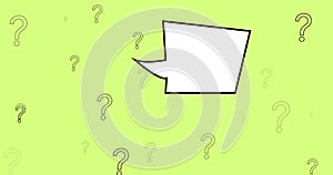 Image of speech bubble over question marks on green background