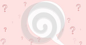 Image of speech bubble over question marks on pink background photo