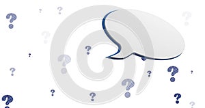 Image of speech bubble over question marks on white background