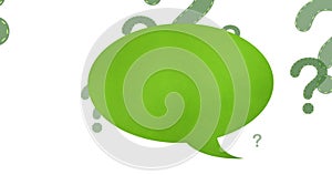 Image of speech bubble over question marks on white background