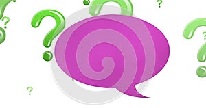 Image of speech bubble over question marks on white background