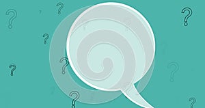 Image of speech bubble and question marks over green background