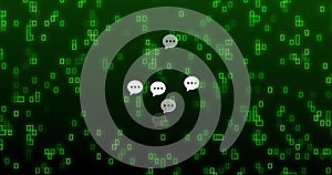 Image of speech bubbles and binary codes over green background