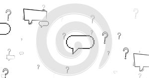 Image of speech bubbles over question marks on white background