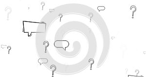 Image of speech bubbles over question marks on white background