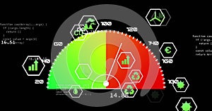 Image of speedometer over falling icons