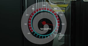 Image of speedometer over server room