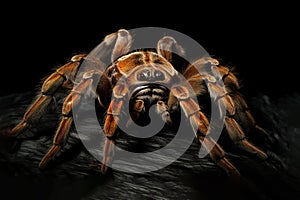 Image of spider tarantula on black background. Insect, Animals. Illustration, Generative AI