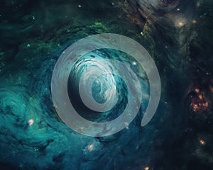 An image of a spiral in the middle of a galaxy. AI generative image.