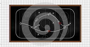Image of sports game strategy on white squared paper background