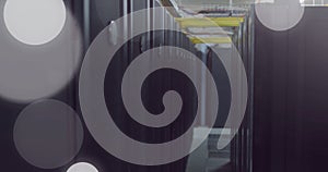 Image of spots of light and data processing over computer servers