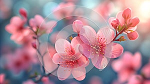 Image of spring with copy space. Blooming tree against blue background.