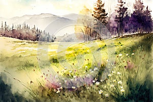 Image of a spring meadow, generative ai