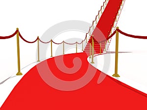 Image on the staircase with red carpet