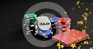 Image of stars falling over dealer text and chips