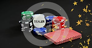 Image of stars falling over dealer text and chips