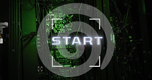 Image of start text and data processing over computer servers