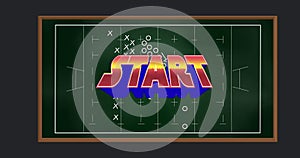 Image of start text over game plan on board