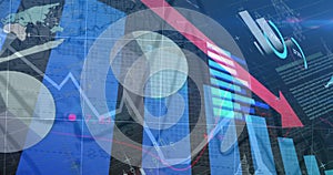 Image of statistical data processing against blue background