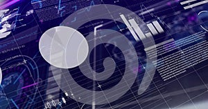 Image of statistical data processing against interface with data processing on blue background