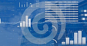 Image of statistical data processing against low angle view of tall building