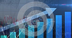 Image of statistical data processing against low angle view of tall building