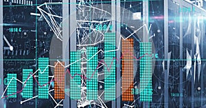 Image of statistical data processing against plexus networks over computer server room