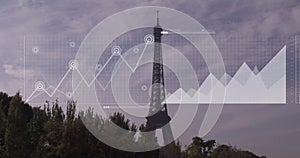 Image of statistical data processing against view of eiffel tower