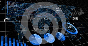 Image of statistical data processing over grid network against black background