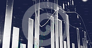 Image of statistical and financial data processing against blue background