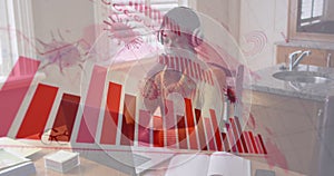 Image of statistics and data processing on grey background