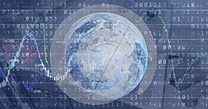 Image of statistics and data processing on grey background