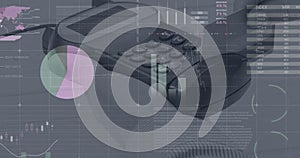 Image of statistics and data processing on grey background