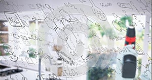 Image of statistics and data processing on grey background