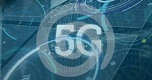 Image of statistics and data processing on grey background