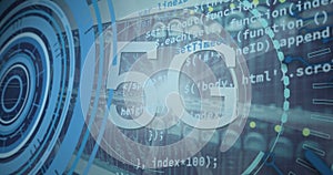 Image of statistics and data processing on grey background