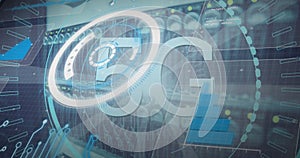 Image of statistics and data processing on grey background