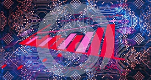 Image of statistics and data processing over computer circuit board
