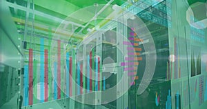 Image of statistics and data processing over computer servers