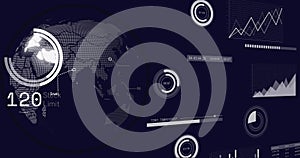 Image of statistics and data processing over globe in background